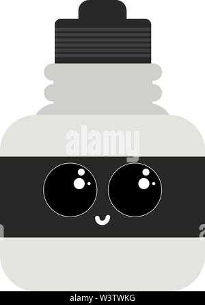 Happy ink bottle, illustration, vector on white background. Stock Vector