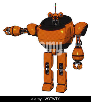 Automaton containing elements: dual retro camera head, reversed fin head, heavy upper chest, prototype exoplate legs. Material: secondary orange... Stock Photo