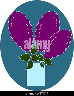 Lilac flowers in vase, illustration, vector on white background. Stock Vector