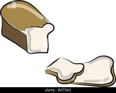 Cutting bread pieces, illustration, vector on white background. Stock Vector