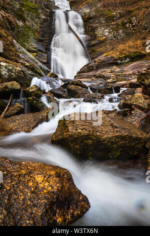 Tom's Creek Falls, North Carolina, USA. The 60-foot falls are located on Tom's Creek, near Marion, NC. Stock Photo