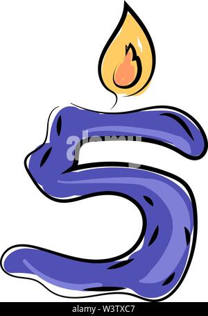 Number five shaped candle, illustration, vector on white background. Stock Vector