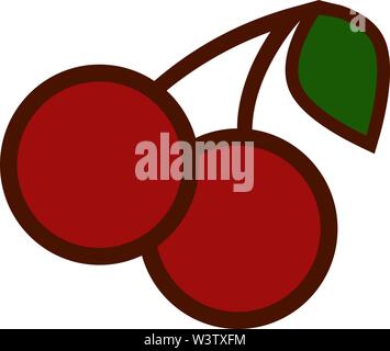 A pair of cherries, illustration, vector on white background. Stock Vector