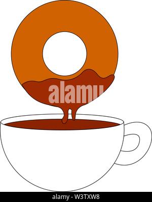 Coffee and donuts, illustration, vector on white background. Stock Vector