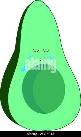 Sad avocado, illustration, vector on white background. Stock Vector
