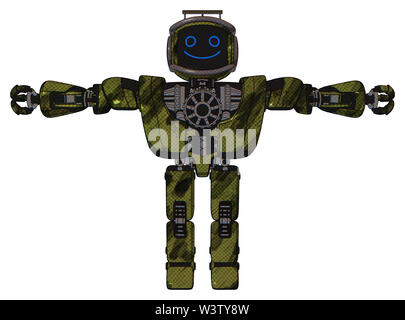 Robot containing elements: round head, heavy upper chest, heavy mech chest,  barbed wire chest armor cage, prototype exoplate legs. Material: Worn cons  Stock Photo - Alamy