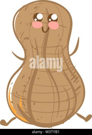 Cute peanut in shell, illustration, vector on white background. Stock Vector