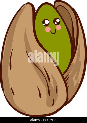 Cute little pistachio, illustration, vector on white background. Stock Vector