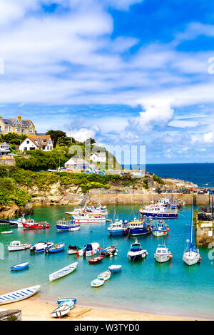 Boats in Newquay Harbour, Cornwall, UK Stock Photo