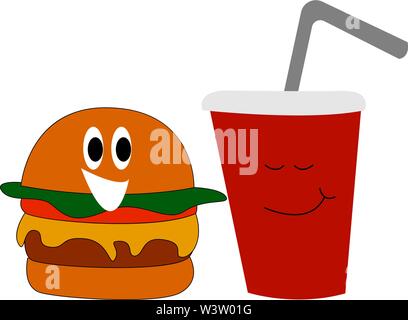 Burger and coke, illustration, vector on white background. Stock Vector