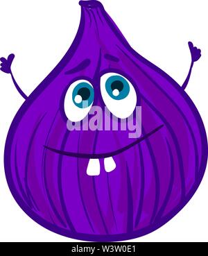 Happy purple fig, illustration, vector on white background Stock Vector