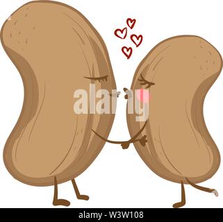 Peanuts in love, illustration, vector on white background Stock Vector