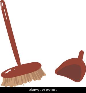 Brown broom and scoop, illustration, vector on white background Stock Vector