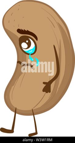 Crying cashew, illustration, vector on white background Stock Vector