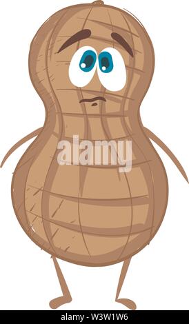 Sad peanut, illustration, vector on white background Stock Vector