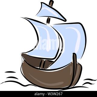 Small boat drawing, illustration, vector on white background Stock Vector