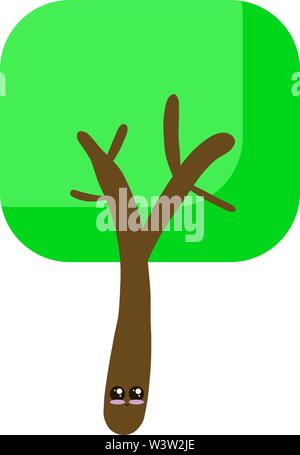 Cute tree with eyes, illustration, vector on white background Stock Vector