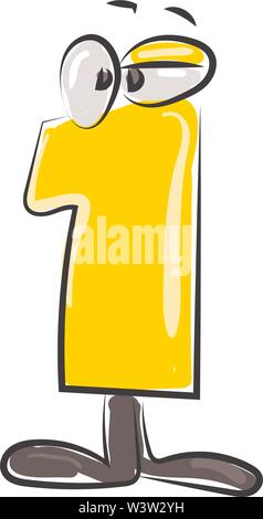 Yellow number one with eyes, illustration, vector on white background. Stock Vector