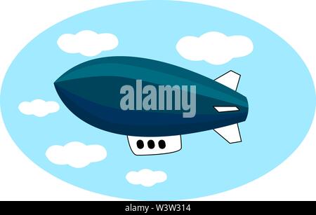 Blue airship in the sky, illustration, vector on white background. Stock Vector
