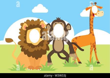 A vector illustration of Funny Face In The Hole of Animals Stock Vector