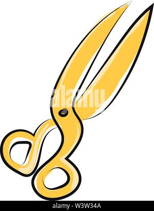 Golden scissors, illustration, vector on white background. Stock Vector
