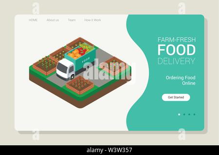 A vector illustration of Isometric Farm Food Website Template Stock Vector