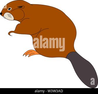 Brown beaver, illustration, vector on white background. Stock Vector