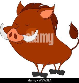 Cute wild boar, illustration, vector on white background. Stock Vector