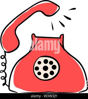 Red retro telephone, illustration, vector on white background. Stock Vector