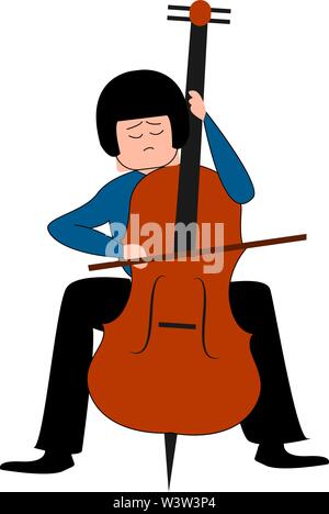 Cellist playing, illustration, vector on white background. Stock Vector