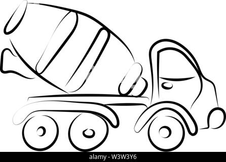 Concrete mixer drawing, illustration, vector on white background. Stock Vector