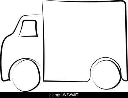 Truck drawing, illustration, vector on white background. Stock Vector