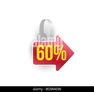 Vector red arrow shape wobbler mockup isolated on white background. Sale message template for your hanging shelf tag design. Stock Vector