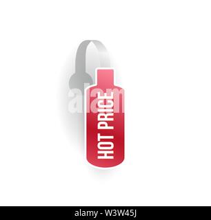 Vector red bottle shape wobbler mockup with transparent strip isolated on white background. Sale message template for your hanging shelf tag design. Stock Vector