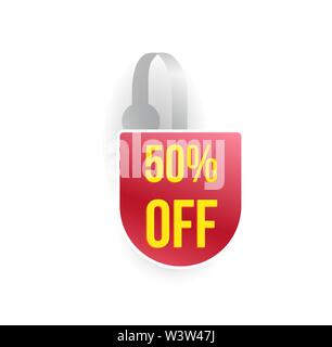 Vector red wobbler mockup with transparent strip isolated on white background. Sale message template for your hanging shelf tag design. Stock Vector