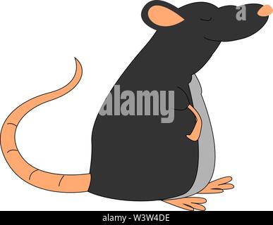 Fat black rat, illustration, vector on white background. Stock Vector