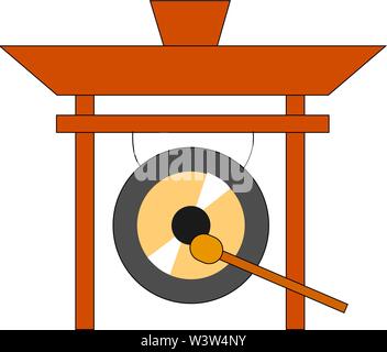 Big golden gong, illustration, vector on white background. Stock Vector