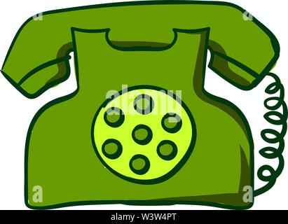 Green retro telephone, illustration, vector on white background. Stock Vector