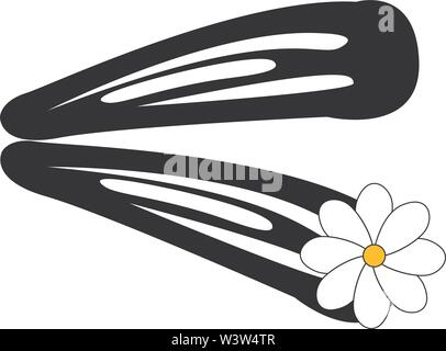 Hairpin with flower, illustration, vector on white background. Stock Vector