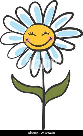 Happy chamomile flower, illustration, vector on white background. Stock Vector