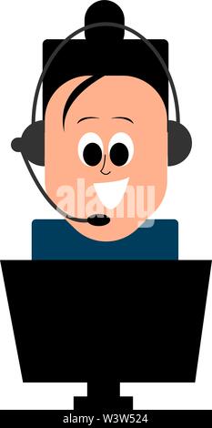 Boy playing video games, illustration, vector on white background. Stock Vector