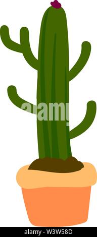 Long cactus in pot, illustration, vector on white background. Stock Vector