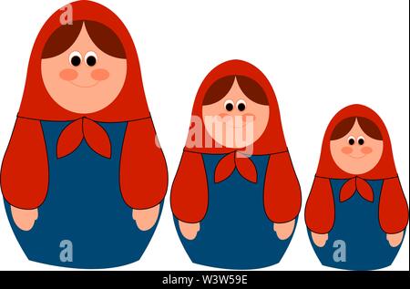 Russian matryoshka, illustration, vector on white background. Stock Vector
