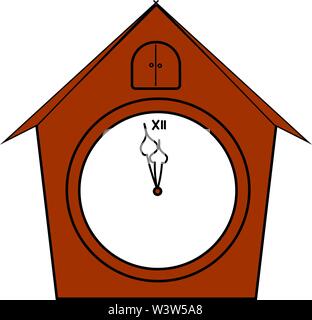 Red clock in shape of house, illustration, vector on white background. Stock Vector