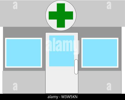 Pharmacy building, illustration, vector on white background. Stock Vector