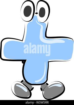 Blue plus with eyes, illustration, vector on white background. Stock Vector