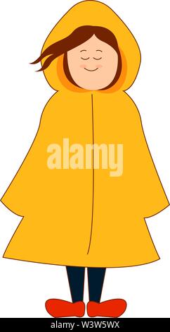 Woman in raincoat, illustration, vector on white background. Stock Vector