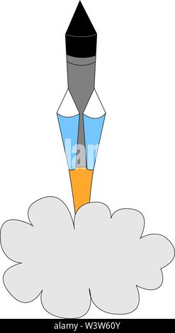 Flying rocket in space, illustration, vector on white background. Stock Vector