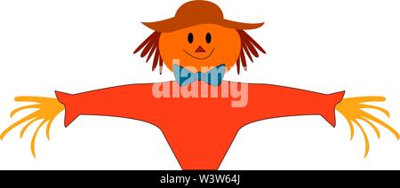 Scarecrow in field, illustration, vector on white background. Stock Vector