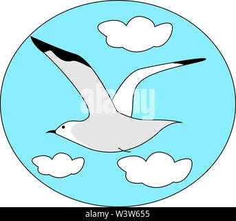 Seagull flying in the sky, illustration, vector on white background. Stock Vector